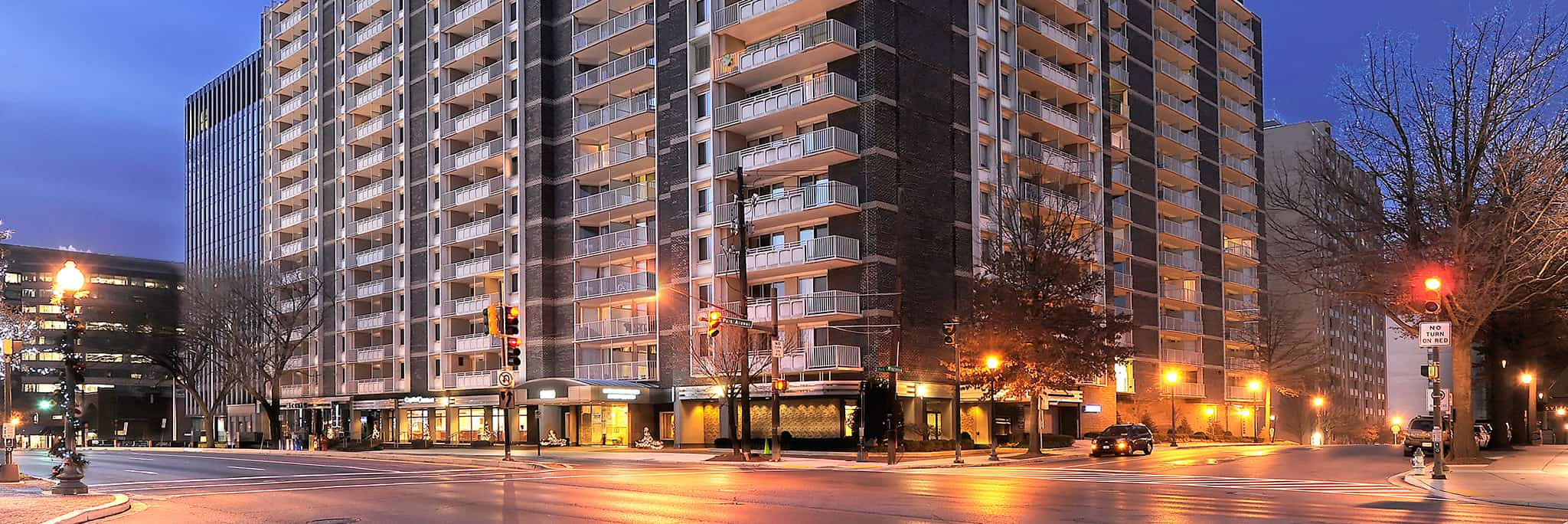 The Highlands of Chevy Chase exterior at dusk